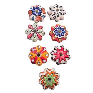 Hand Painted Multicolor Scalloped Ceramic Drawer Pull Hardware Lot of 7